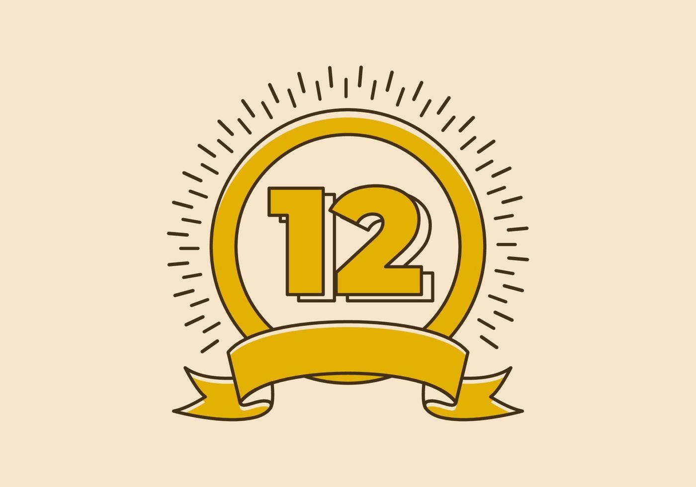 distintivo de círculo amarelo vintage com o número 12 nele vetor