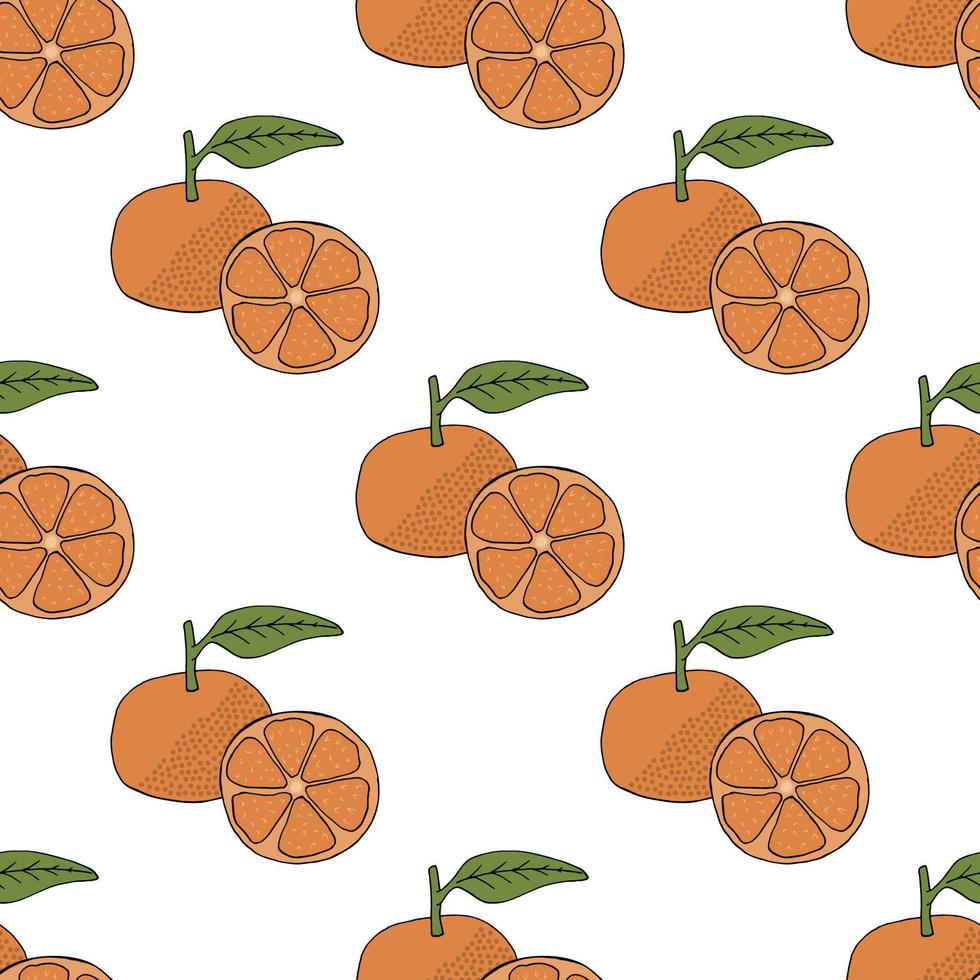 padrão sem emenda com tangerina em fundo branco. imagem vetorial. vetor