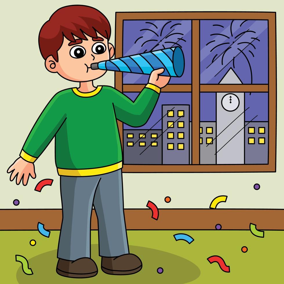 menino comemorando desenhos animados coloridos de ano novo vetor