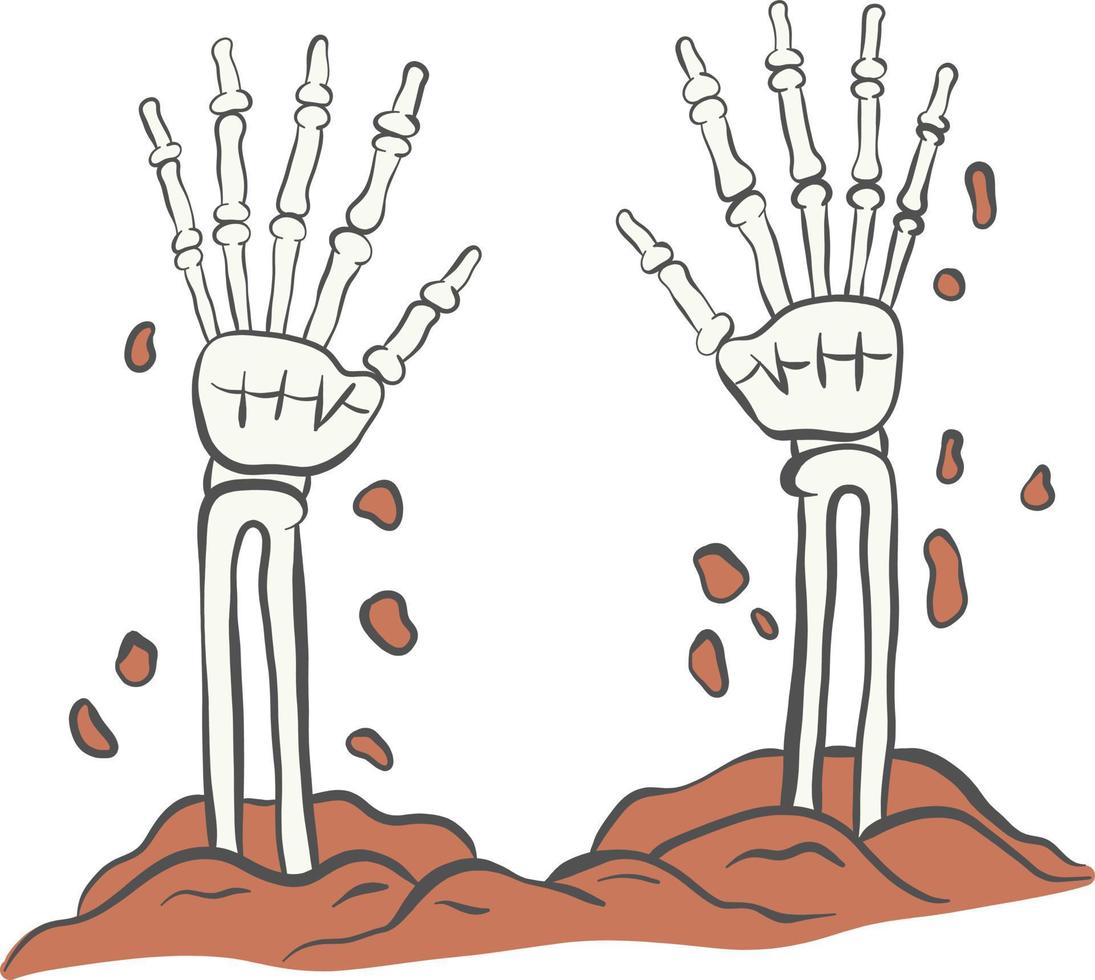 crânio de duas mãos subindo do túmulo halloween vetor
