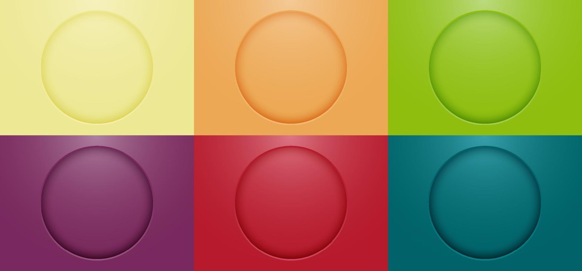 conjunto de círculos coloridos 3d buraco estilo de corte de papel de fundo vetor