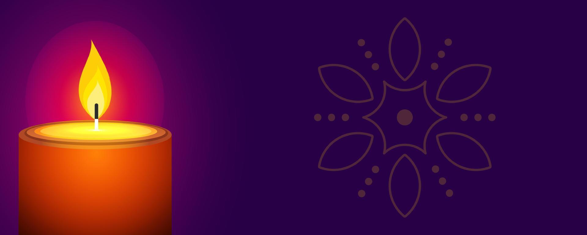 cabeçalho do site ou design de banner com lâmpada de óleo realista sobre fundo roxo para a celebração do festival de diwali. vetor