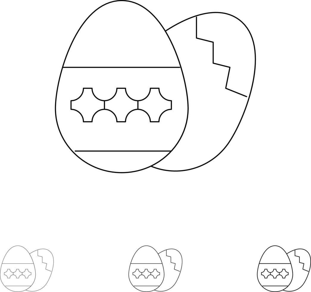 ovo de páscoa ovo feriado feriados negrito e fino conjunto de ícones de linha preta vetor
