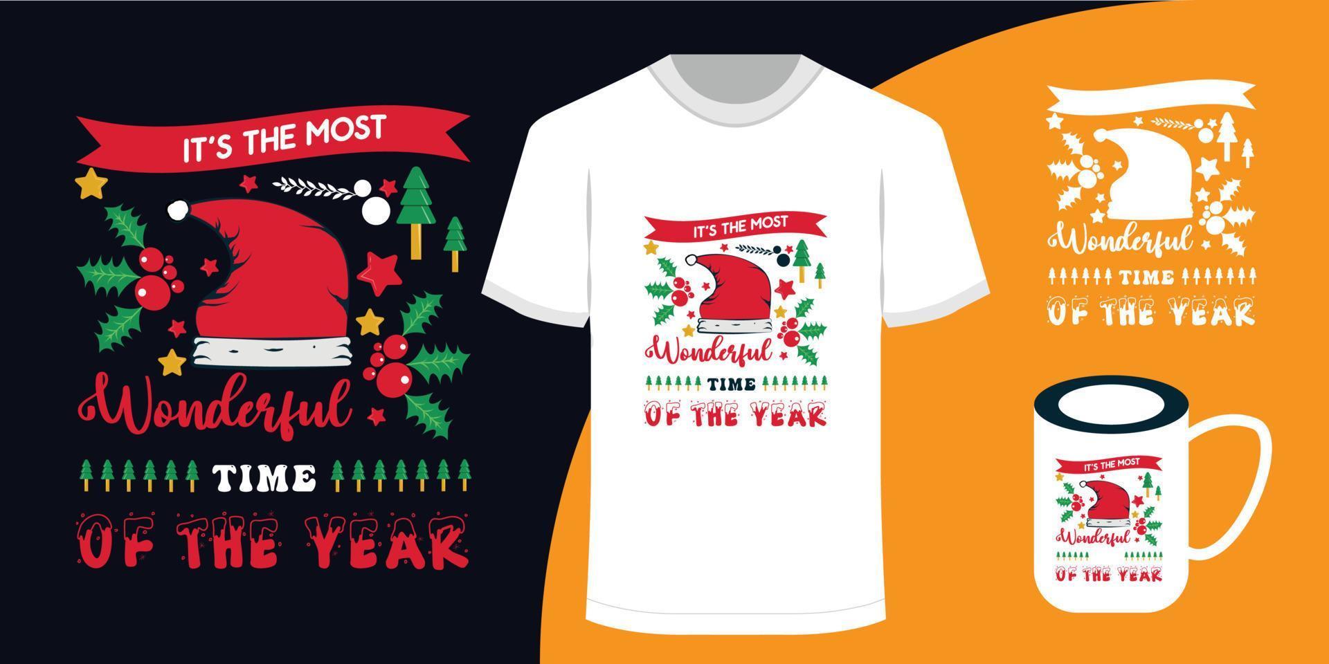 é a época mais maravilhosa do ano cartaz de natal e design de camiseta vetor