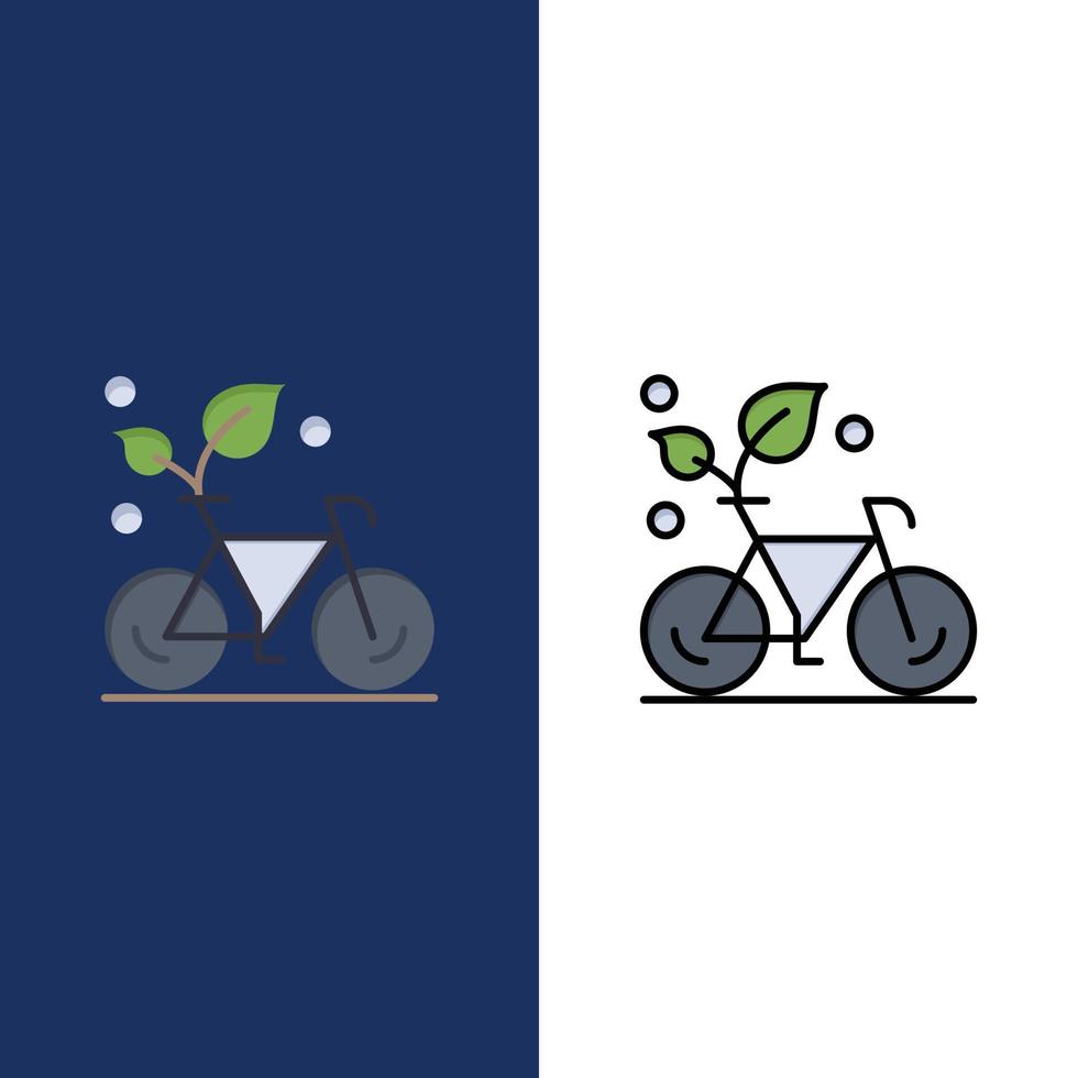 ciclo eco amigável ícones de ambiente de plantas planas e cheias de linha conjunto de ícones vector fundo azul
