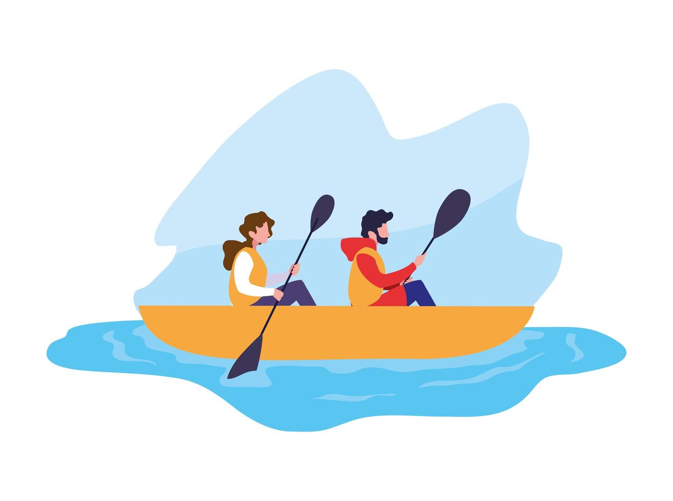 jovem casal em esportes radicais de canoa vetor