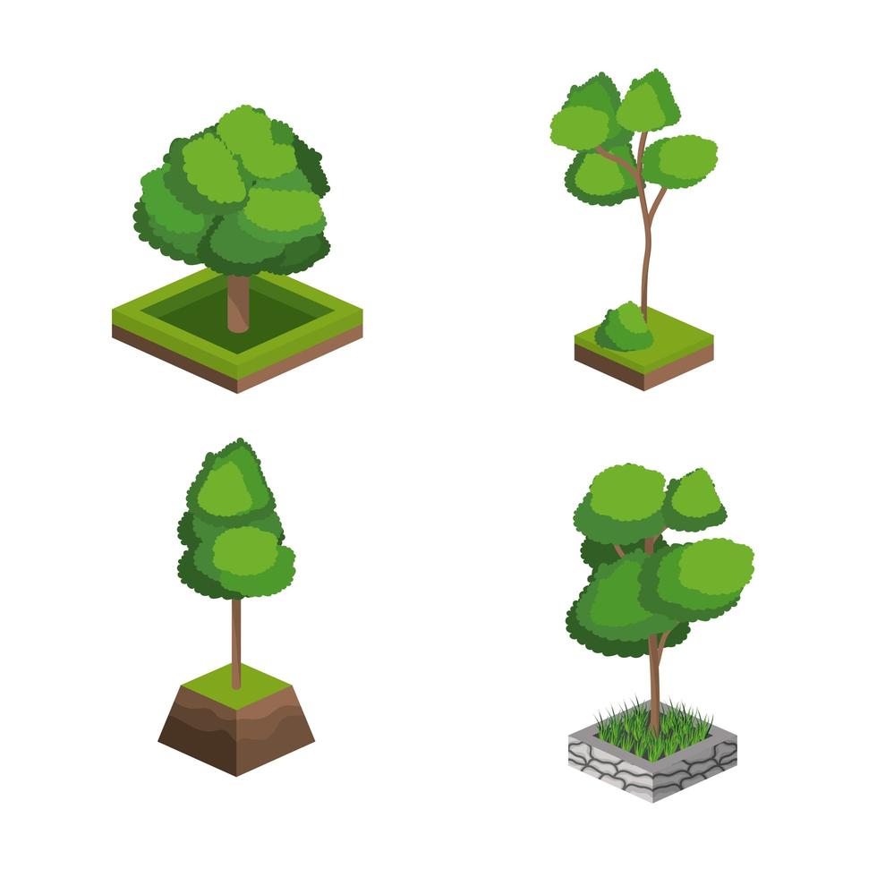 conjunto de ícones de árvores isométricas vetor