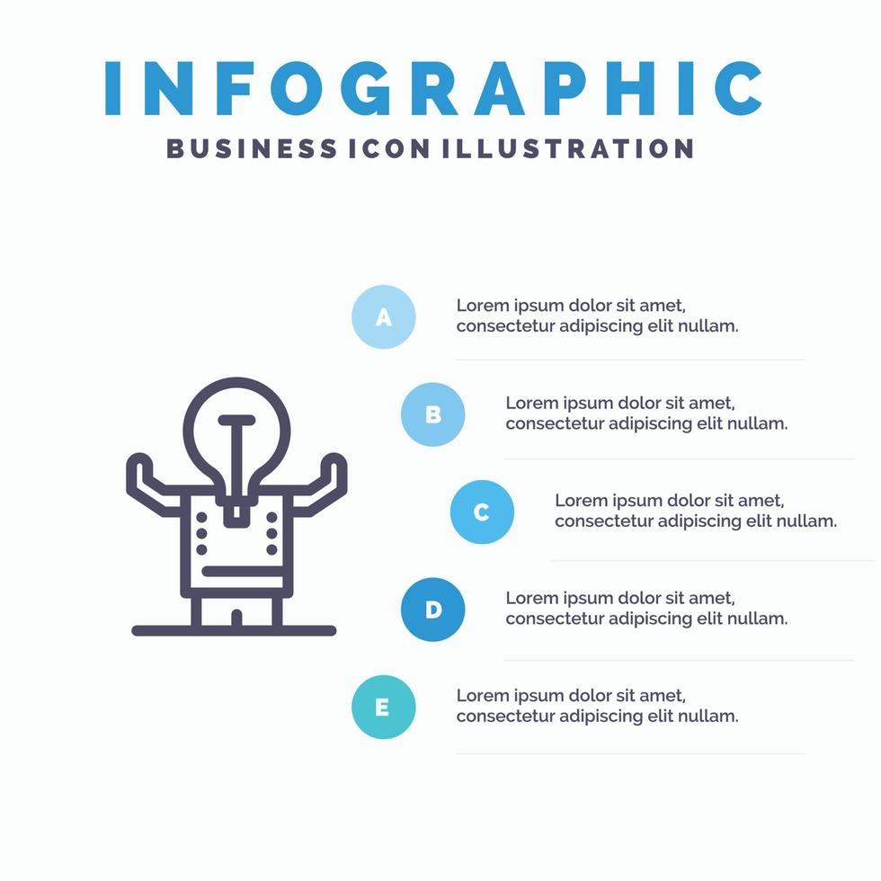 ícone de linha potencial de pessoa de homem de melhoria de negócios com fundo de infográficos de apresentação de 5 etapas vetor