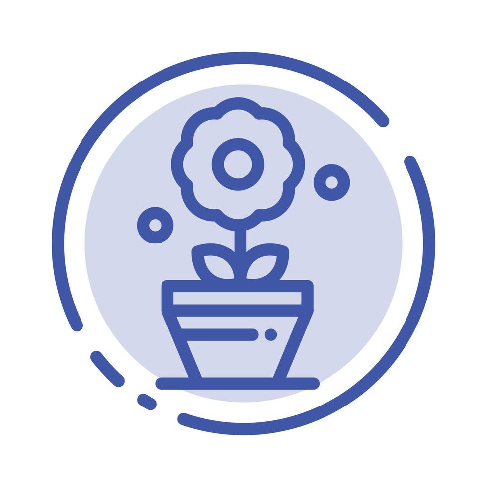 ícone de linha de linha pontilhada azul de flor de crescimento de planta vetor