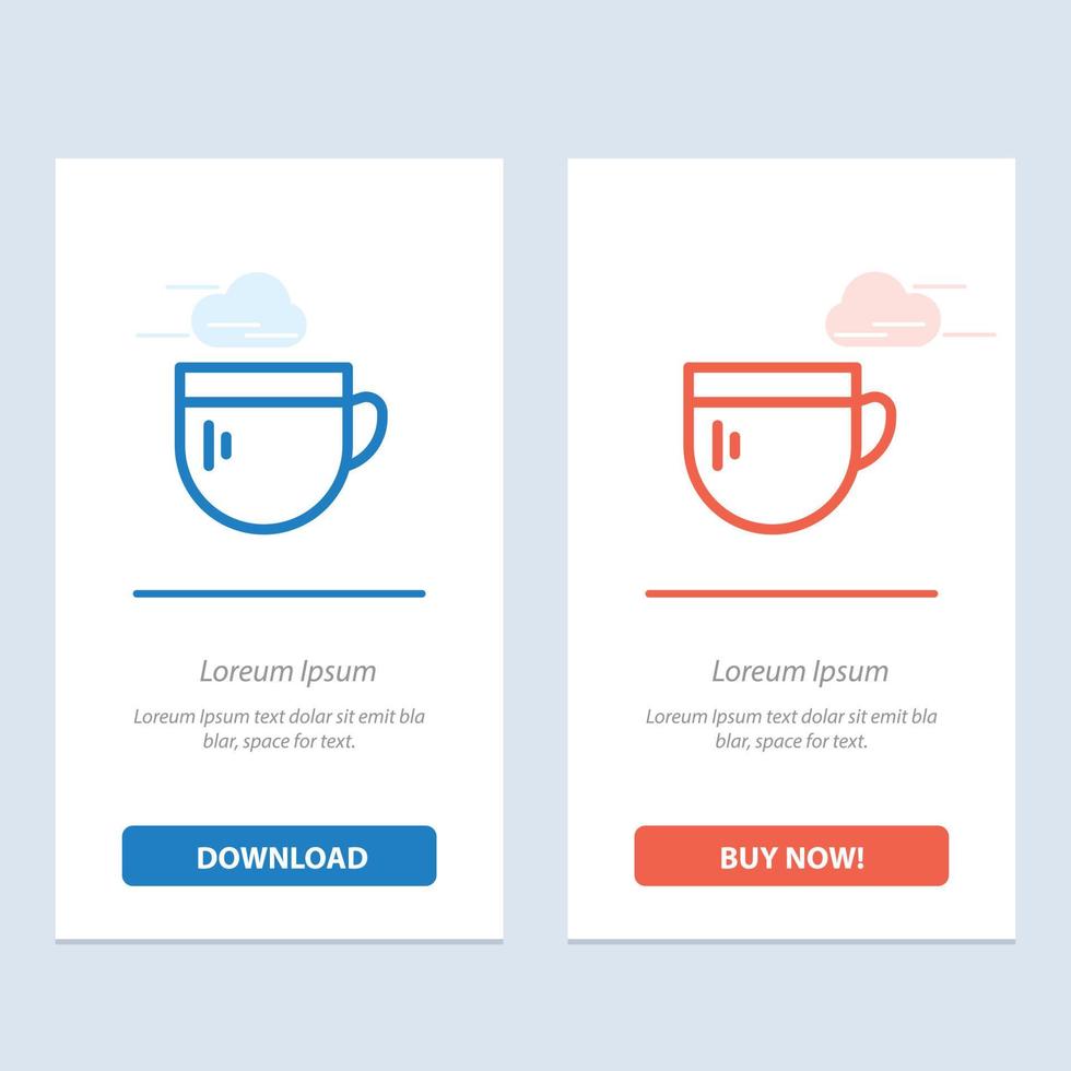 xícara chá café básico azul e vermelho baixe e compre agora modelo de cartão de widget da web vetor
