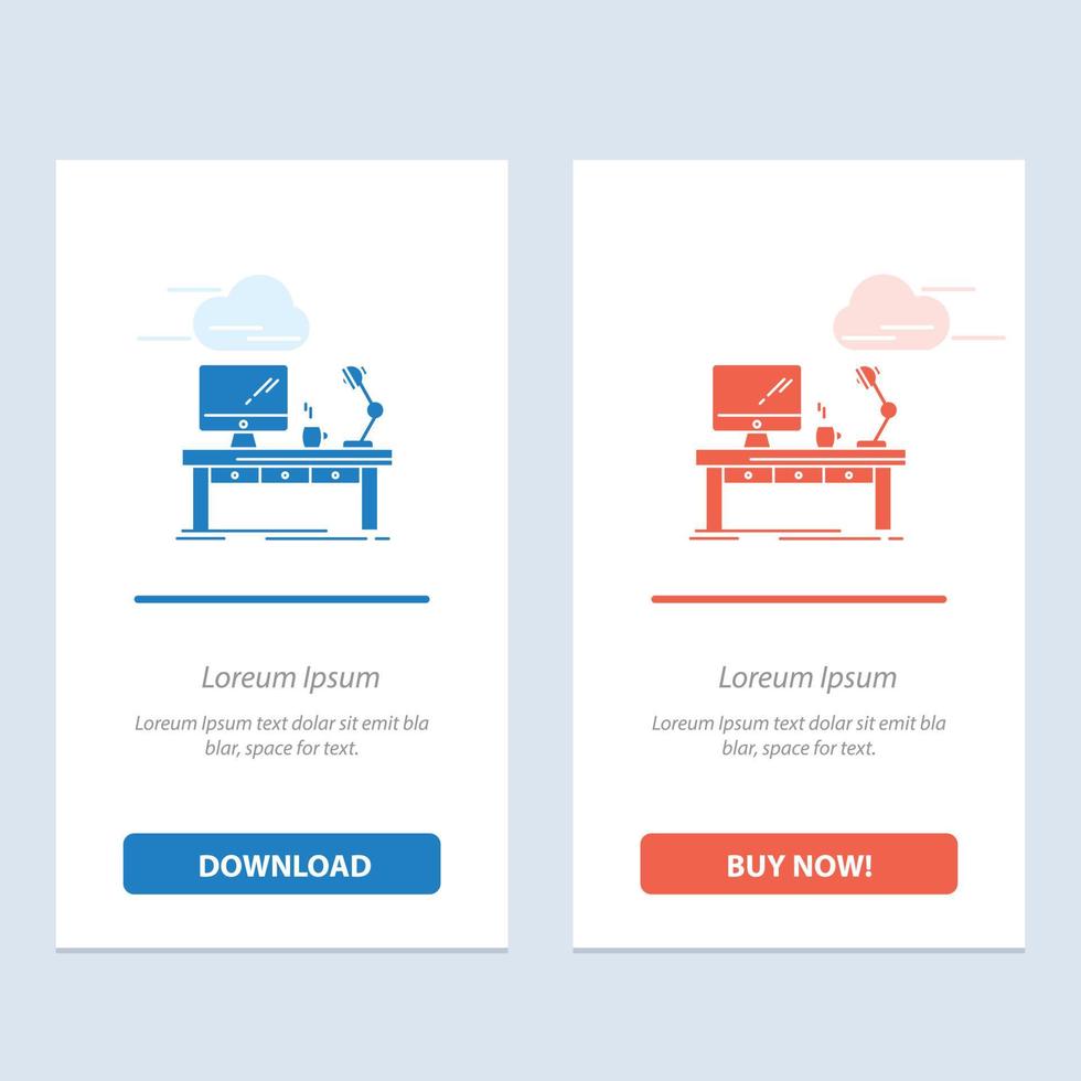 local de trabalho computador de negócios lâmpada de mesa mesa de escritório azul e vermelho baixe e compre agora carro de widget da web vetor
