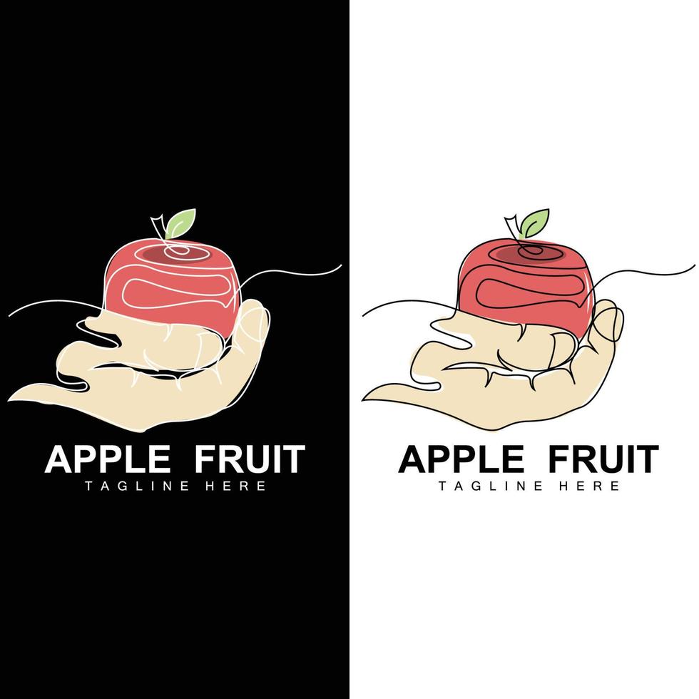 design de logotipo de maçã de frutas, vetor de frutas vermelhas, com estilo abstrato, ilustração de rótulo de marca de produto