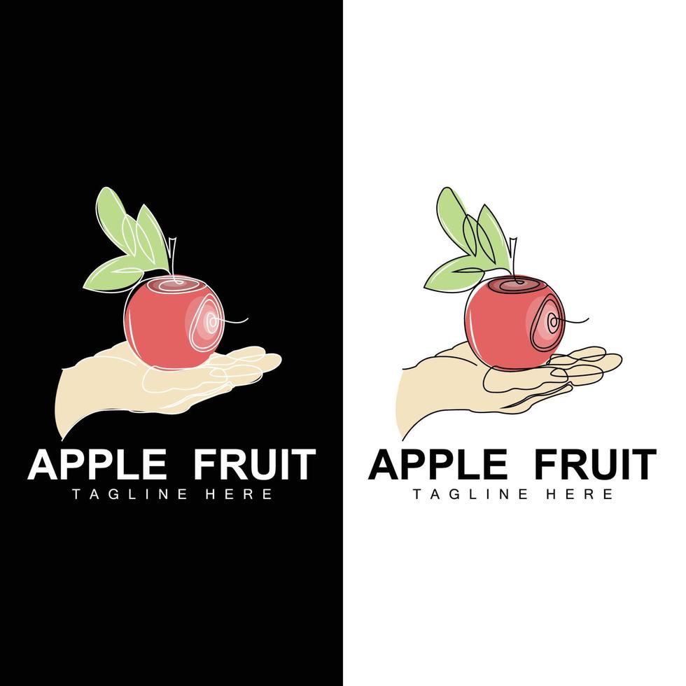 design de logotipo de maçã de frutas, vetor de frutas vermelhas, com estilo abstrato, ilustração de rótulo de marca de produto