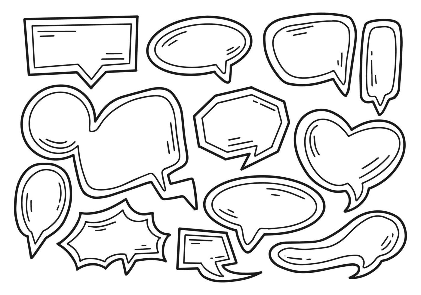 conjunto de pacote de ilustração de contorno de doodle de discurso de bolha vetor