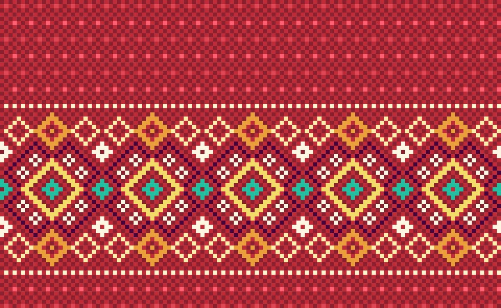 padrão étnico geométrico, estilo de padrão de ilustração vetorial de pixel, fundo de superfície padrão vermelho vetor