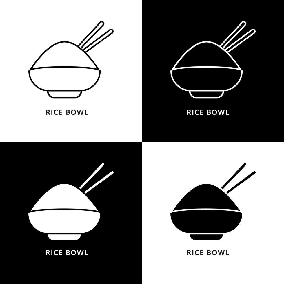 logotipo da tigela de arroz. ilustração de comida e bebida. símbolo de ícone de comida japonesa vetor
