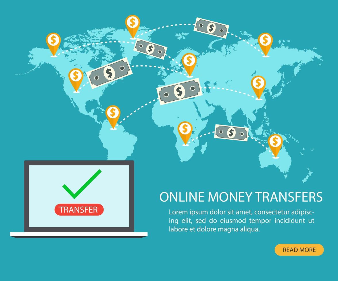 transferência de dinheiro online e transação de banco eletrônico vetor