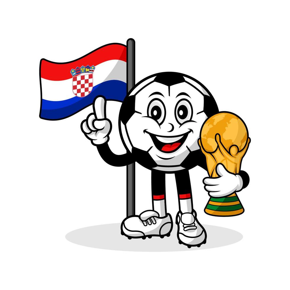 mascote cartoon futebol bandeira croácia com troféu vencedor do mundo vetor