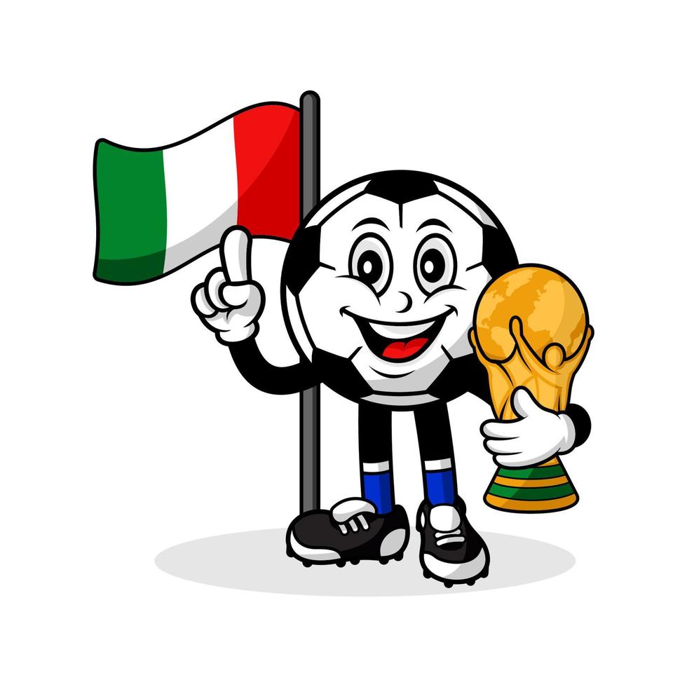 mascote cartoon futebol bandeira da itália com troféu vencedor do mundo vetor