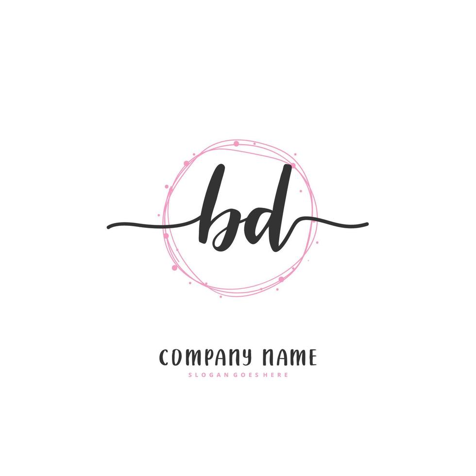 bd caligrafia inicial e design de logotipo de assinatura com círculo. logotipo manuscrito de design bonito para moda, equipe, casamento, logotipo de luxo. vetor