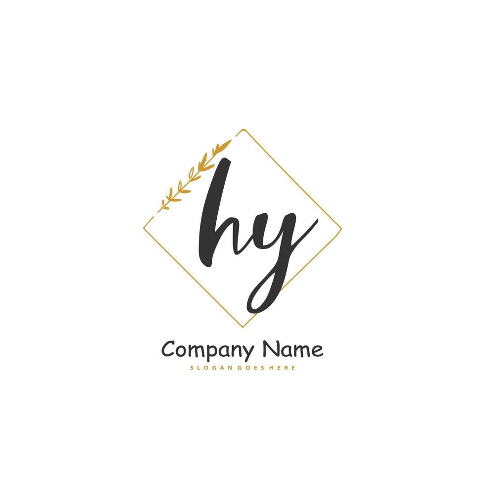 hy caligrafia inicial e design de logotipo de assinatura com círculo. logotipo manuscrito de design bonito para moda, equipe, casamento, logotipo de luxo. vetor