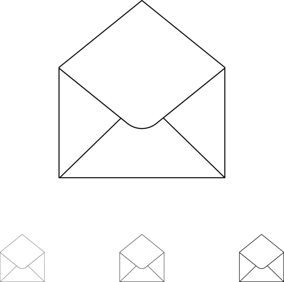 conjunto de ícones de linha preta em negrito e fino de mensagem de e-mail sms vetor
