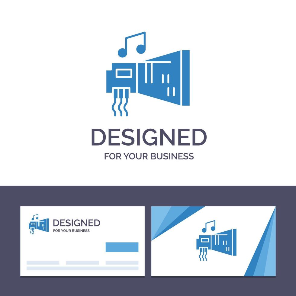 cartão de visita criativo e modelo de logotipo ilustração em vetor de música de hardware de dispositivo de blaster de áudio