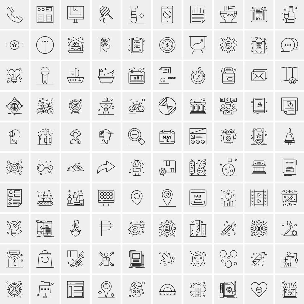 pacote de 100 ícones de linha universal para mobile e web vetor