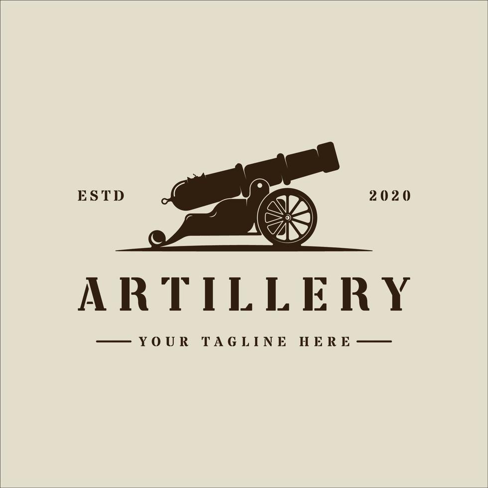 canhão ou artilharia logotipo vintage vector ilustração modelo ícone design gráfico. arma ou sinal de arma ou símbolo para equipamento militar