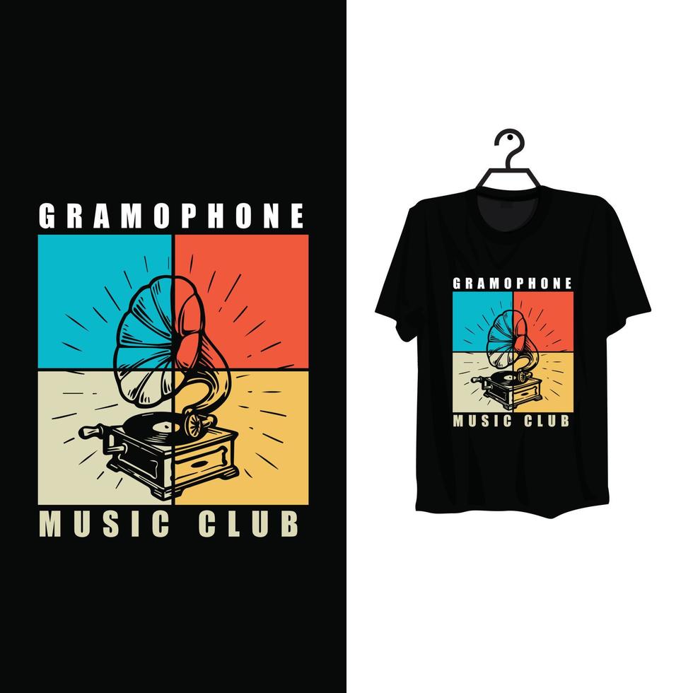 design de modelo de camiseta vintage de gramofone. vetor