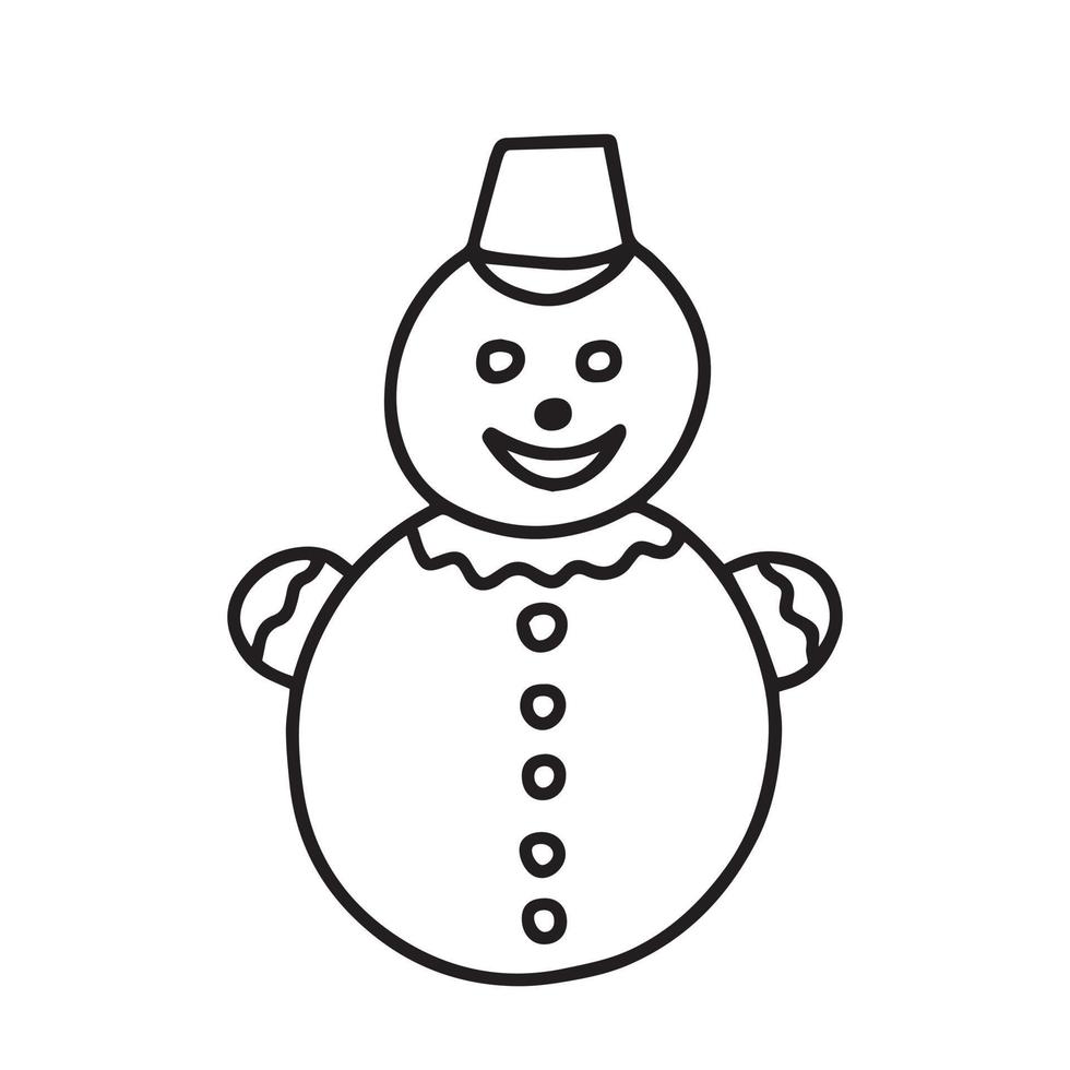 ilustração em vetor doodle de boneco de neve de gengibre. biscoito de boneco de neve de gengibre desenhado à mão
