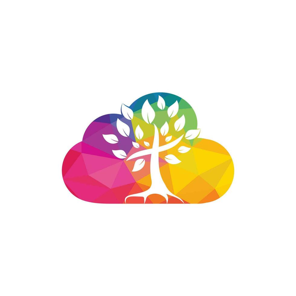 design de logotipo de vetor de nuvem de igreja árvore.