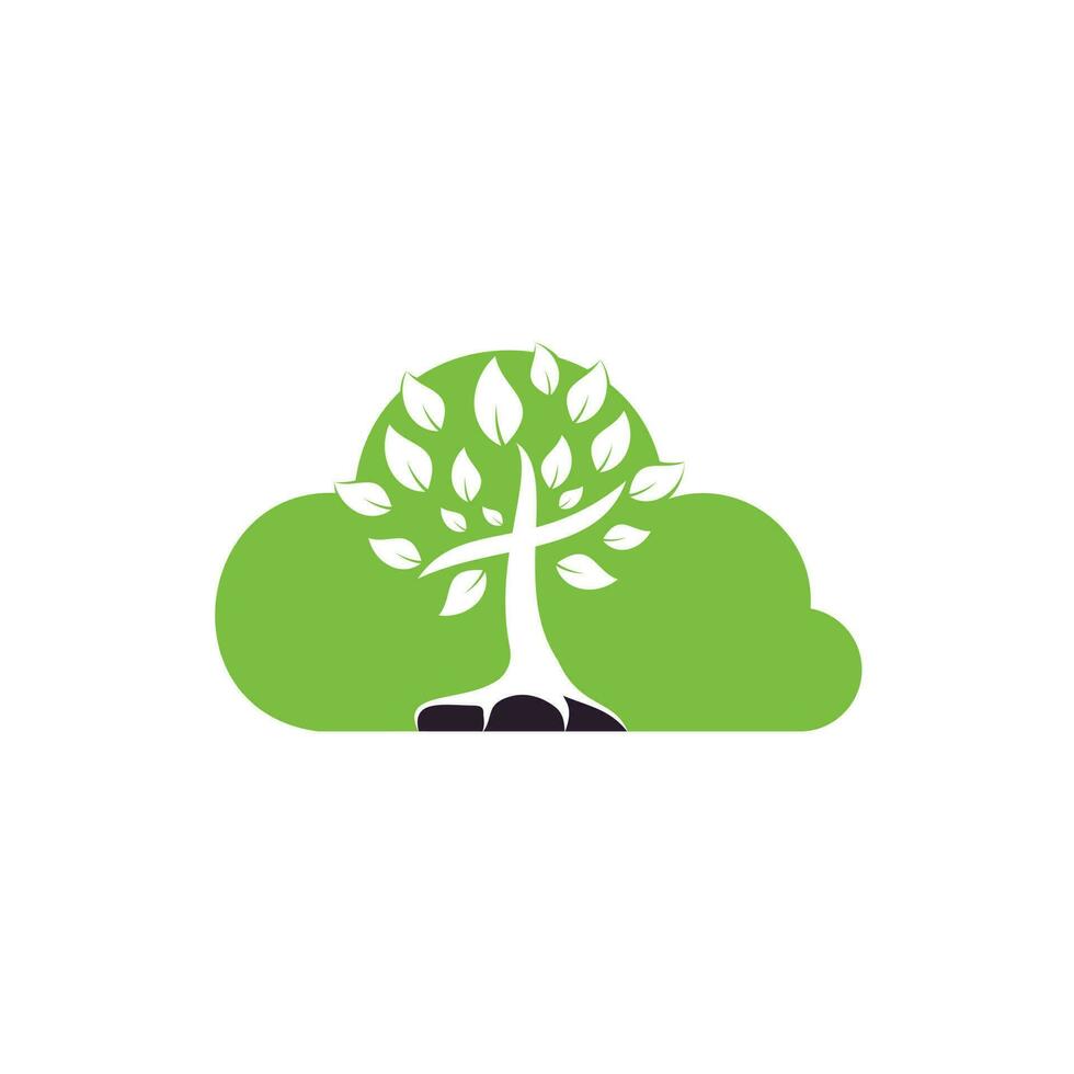 design de logotipo de vetor de nuvem de igreja árvore.