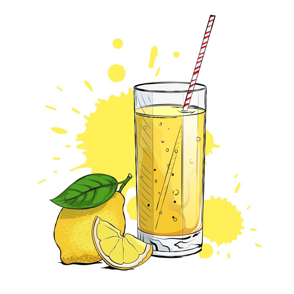 limonada fresca com uma fatia de limão e um canudo vetor