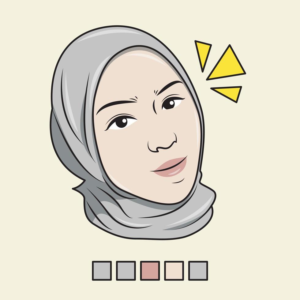 rosto vetorial de uma mulher muçulmana com uma expressão engraçada, com a paleta de cores vetor
