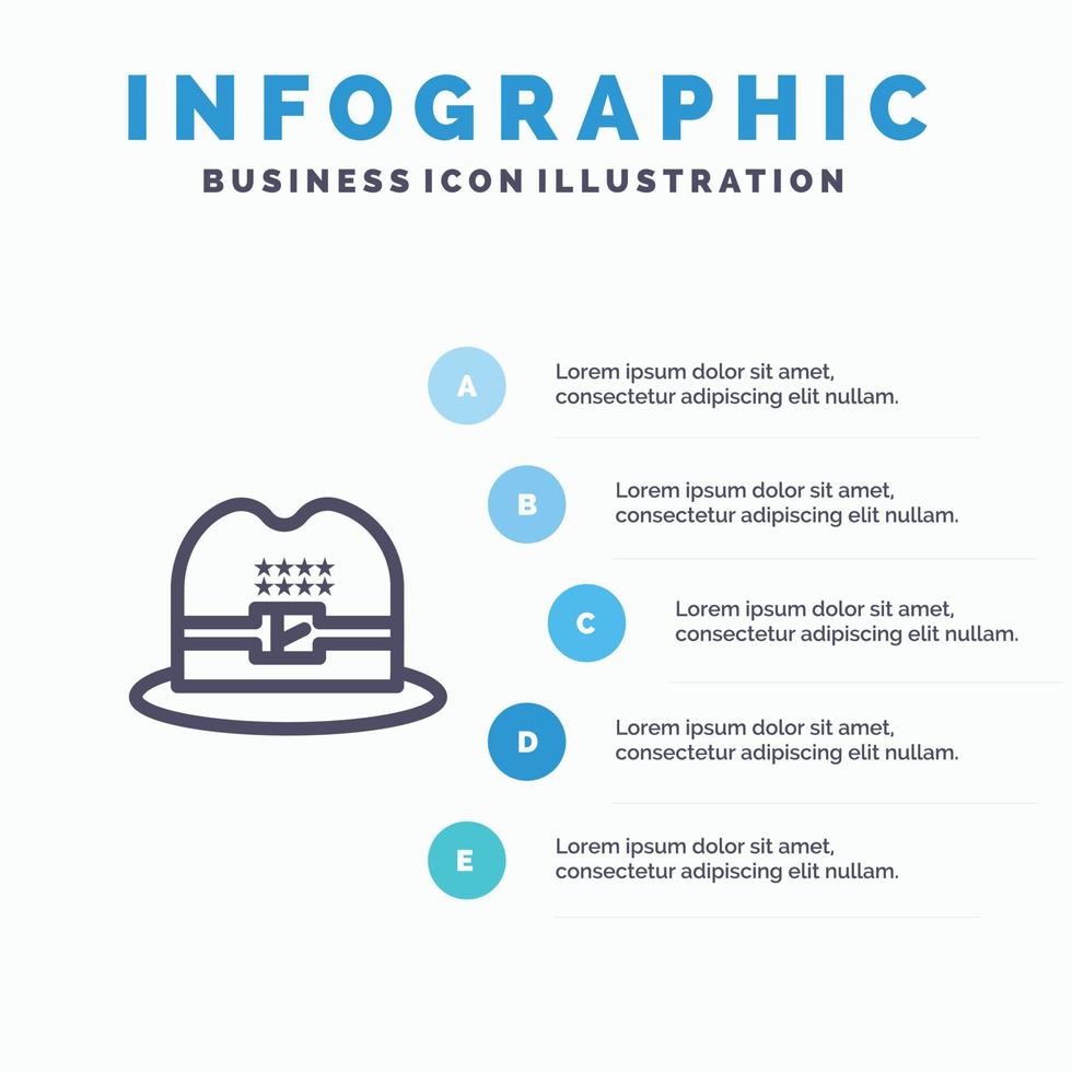 chapéu boné ícone de linha americana com fundo de infográficos de apresentação de 5 etapas vetor