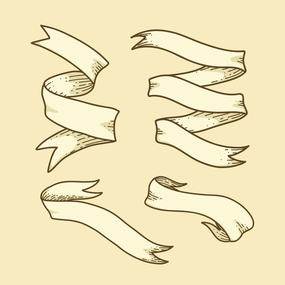 banner de rolagem de fita vintage elemento de ilustração em ziguezague vetor mão desenho estilo doodle