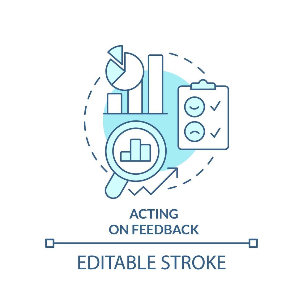 agindo no ícone do conceito turquesa de feedback. satisfação do cliente. ilustração de linha fina de idéia abstrata de gerenciamento de produto. desenho de contorno isolado. traço editável. vetor