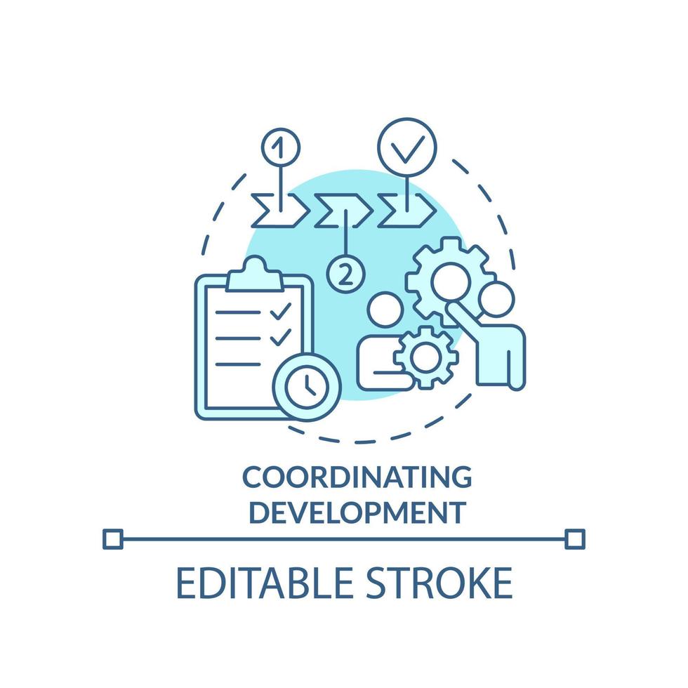 coordenando o ícone do conceito turquesa de desenvolvimento. plano de construção. ilustração de linha fina de idéia abstrata de gerenciamento de produto. desenho de contorno isolado. traço editável. vetor