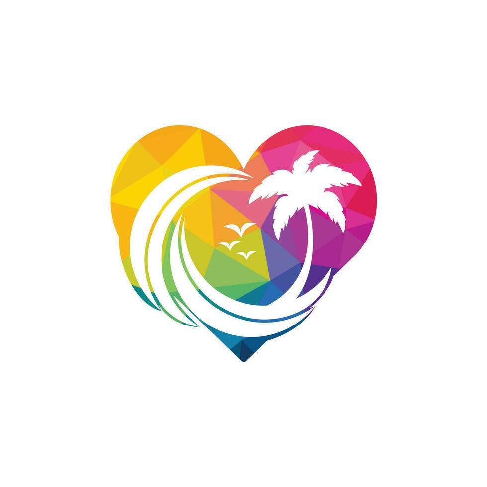 logotipo de vetor de amor pbeach. ícone de coração e palmeira. viagens e turismo sign.rint