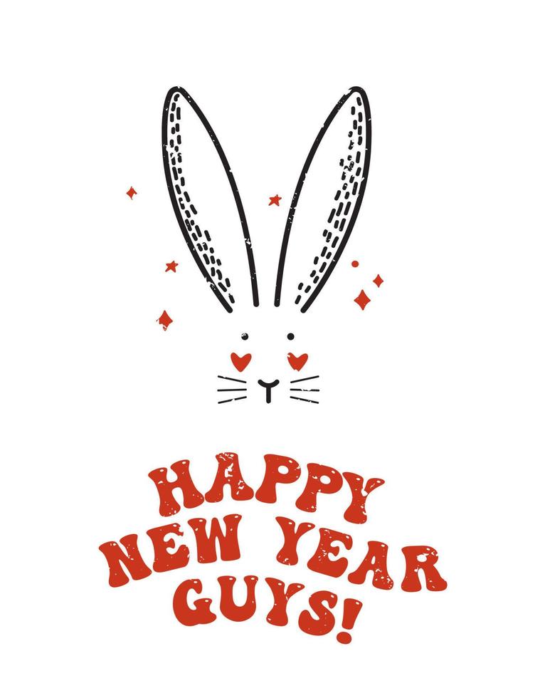 feliz ano novo caras assinam com coelhinho fofo. símbolo de ano novo 2023 de vetor em fundo branco.