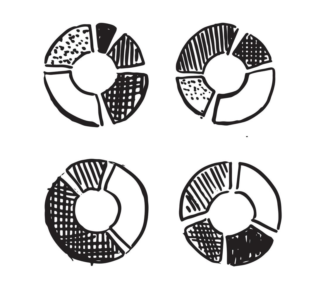 ícones de torta de diagramas, conjunto desenhado à mão. vetor