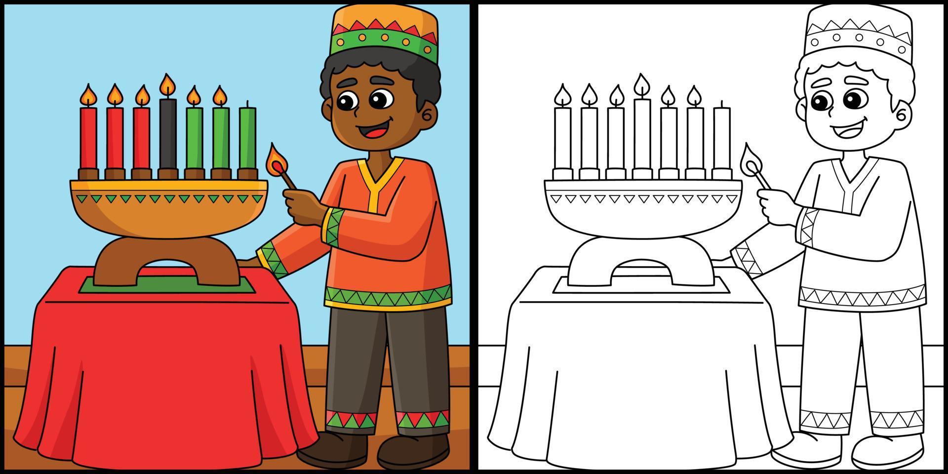 kwanzaa boy iluminando ilustração para colorir kinara vetor