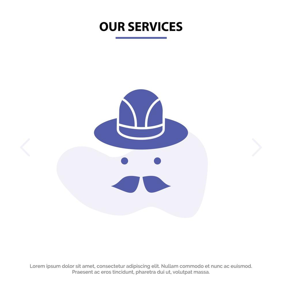 nosso modelo de cartão web de ícone de glifo sólido de chapéu de chapéu de serviços do Canadá vetor
