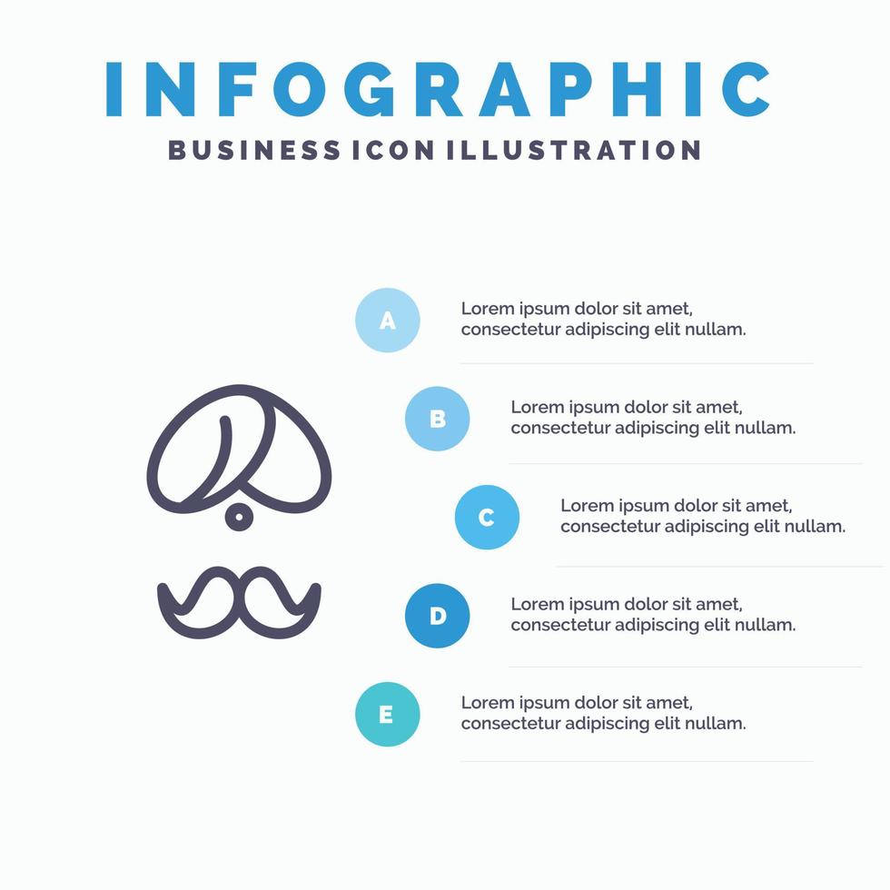 hindu índia homem indiano pessoas pessoa ícone de linha de turbante com 5 passos apresentação infográficos backgro vetor