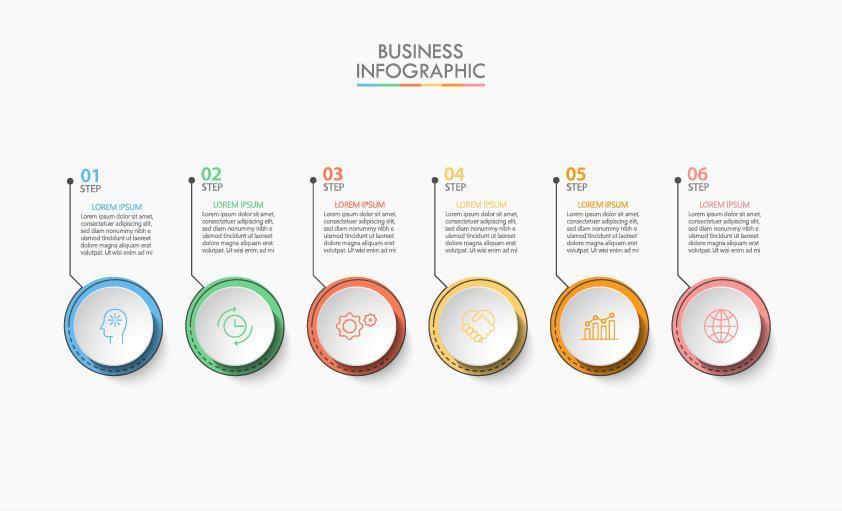 Projeto de infográfico de negócios circular de 6 etapas vetor
