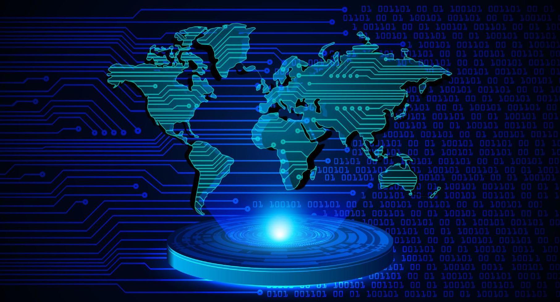 projetor holográfico de mapa do mundo moderno em fundo de tecnologia vetor