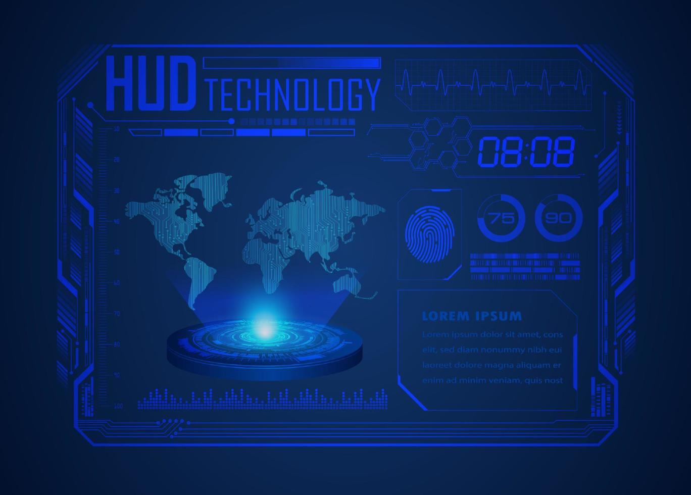fundo de tela de mapa do mundo de tecnologia hud moderna vetor