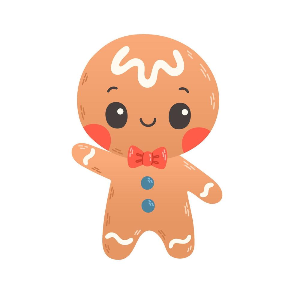 biscoito de homem de gengibre de férias. biscoito em forma de homem com glacê colorido. feliz ano novo decoração. ilustração vetorial em estilo simples vetor