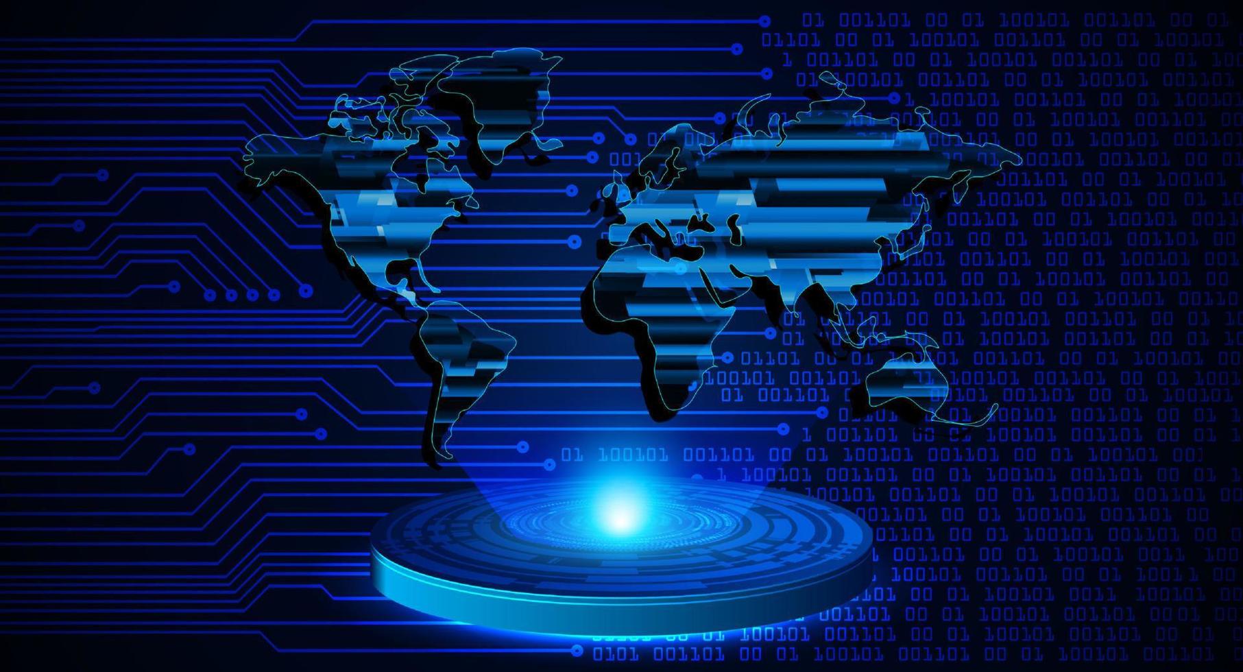 projetor holográfico de mapa do mundo moderno em fundo de tecnologia vetor